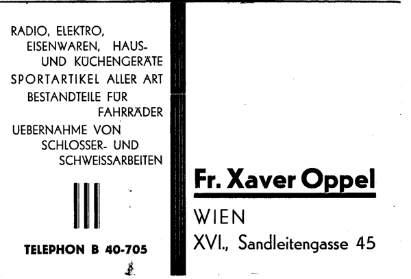 Visitenkarte von Fr. Xaver Oppel (Firmengründer)