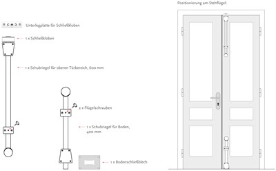 Bild zu Produktseite Balkenschlösser für Altbautüren, Doppelflügeltüren, Wiener- Türen, Flügeltüren